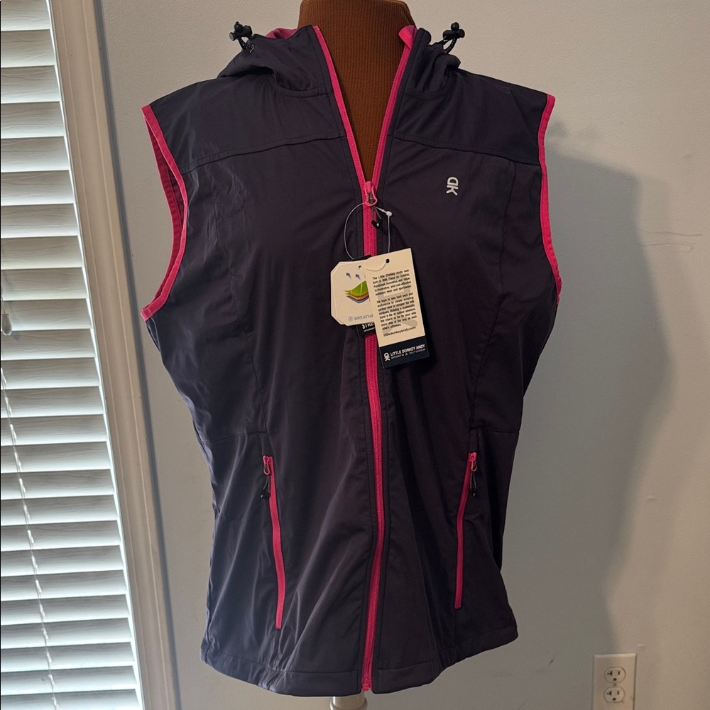 Dark Blue Hooded Vest with Pink Accents NWT XXL